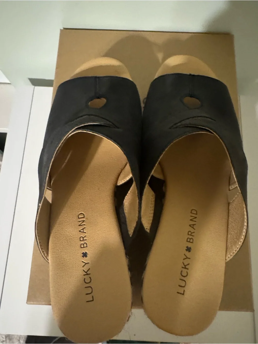 Lucky Brand Black Woven Espadrille Platform Slide